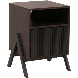 Hhg [NON UTILIZZATO] Comodino HHG-152, cassettiera, tavolino appoggio, armadietto, cassetto, MDF, metallo, melamina, 59x40x40 cm, color noce