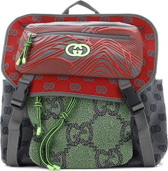 Gucci Rugzak met dubbele gesp, GG-jacquard, nylon en rubber - Grijs