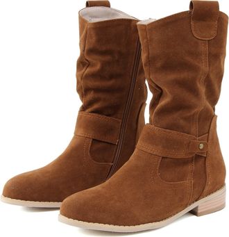 Generic Ankle Boots Womens Suede Cowboy Boots with Heel Block Heel Ankle Boots Short Womens Boots Retro Western Knight Boots Fashionable Plain Casual Boots El