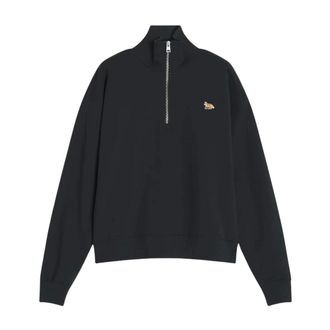 Maison Kitsun&eacute; Zip-throughs, female, Black, Size: XS Baby Fox Half Zipped Sweatshirt