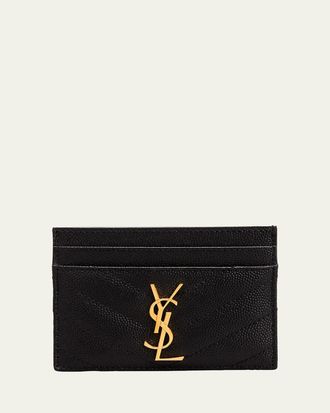 Saint Laurent Cassandre YSL Monogram Card Case in Grained Leather