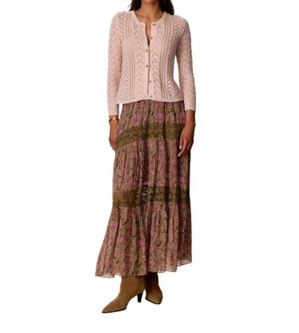 Rebecca Taylor Hannah Pointelle Long Sleeve Cardigan In Desert Rose