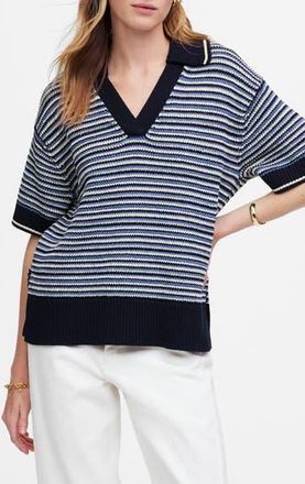 Madewell Stripe Johnny Collar Sweater T-Shirt in Blue Trio Stripe at Nordstrom Rack, Size X-Small