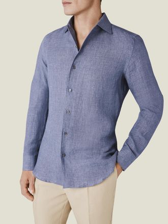 Luca Faloni Steel Blue Linen Portofino Shirt