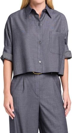 TWP Next Ex Button-Up Wool Blend Shirt in Medium Indigo at Nordstrom, Size X-Small