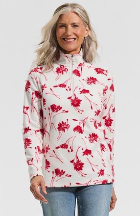 Lands End Anyweather Fleece Quarter Zip Pullover in Ivory/red Tossed Floral at Nordstrom, Size X-Large