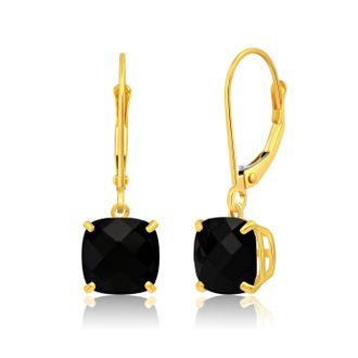 MAX + STONE 14k Solid Yellow Gold Gemstone Dangle Leverback Earrings (8mm)