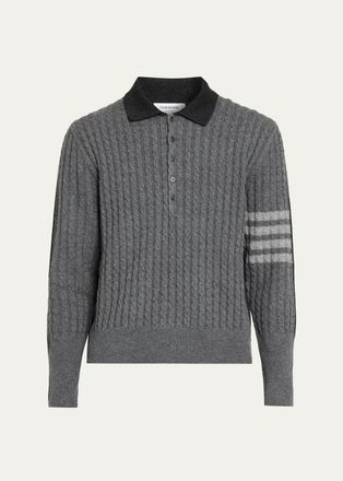 Thom Browne Mens Wool 4-Bar Cable Polo Sweater