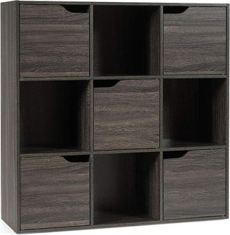 Costway Costway - Librer&iacute;a Con 9 Compartimentos Estanter&iacute;a Librer&iacute;a Con Estante Para Archivos Libro Plantas Almacenamiento Para Hogar Oficina Sal&oacute;n (gris Oscu