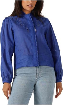 Suncoo Overhemden, Dames, Blauw, M, Linnen, Blauwe Leony Blouse voor Zonnige Dagen