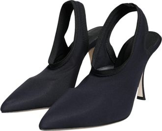 Dolce & Gabbana Womens Black Jersey Stretch Heels Slingback Shoes Nylon Elastane