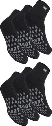 Heat Holders 6 Pairs Mens 2.3 TOG Non Slip Low Cut Ankle Thermal Slipper Socks - Black - Size UK 12-14