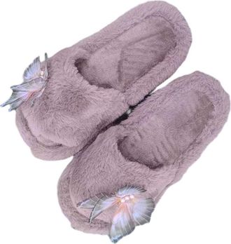 Generic Brown Women Casual Versatile Sandals with Butterfly Pattern for Indoor Home Fall Winter Flat and Lightweight for Daily Use