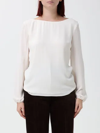 Hanita Satin Blouse with Long Sleeves and V-Back Neckline