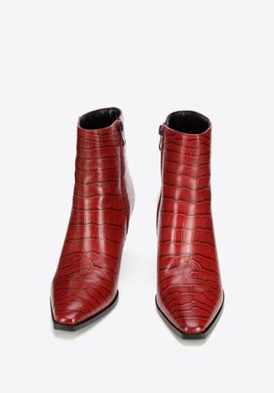 Wittchen Dames Burgundy Croco Leren Hoge Hak Enkellaarsjes