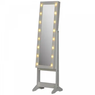 HOMCOM Free Standing LED Mirrored Jewellery Cabinet - Warm White | TJ Hughes