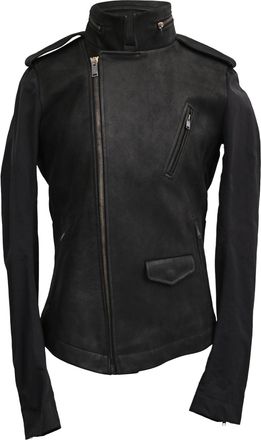 Rick Owens Stooges Secret Hood Biker Jacket in Black Calf Leather
