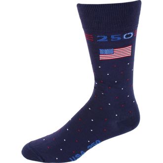 Trafalgar Store Founders 250 Polka Dot Mid Calf Mercerized Cotton Socks in Navy Blue With Polka Dots at Nordstrom