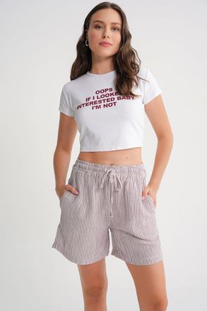 Mixray Hoge Taille Gestreepte Wijde Broekshorts