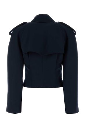 Alexander McQueen Womens Midnight Blue Wool Trench Coat Navy Db Epaulet Dt Outwr