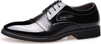 Generic Formal Oxford Shoes for Men Lace Up Derby Shoes Round Toe Shiny Vegan Leather Non Slip Resistant Block Heel Low Top Anti-Slip Business(Black,7.5 UK)