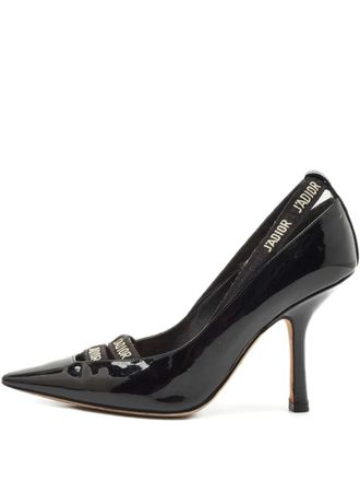 Dior 95mm logo-strap pumps - women - Patent Calf Leather/Calf Leather/Calf Leather - 36.5 - Black