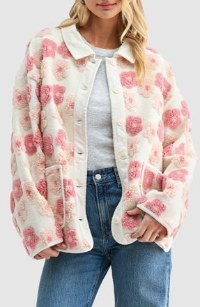 All in Favor Floral High Pile Fleece Jacket in Cream Pink at Nordstrom, Size X-Small