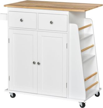 HOMCOM Carro De Cocina Auxiliar Con Ruedas Carrito De Servicio Con 2 Cajones Armario De Almacenaje Estante Interior Ajustable 3 Especieros 89x45x89,5cm