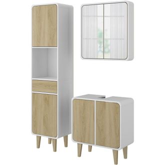Vicco Conjunto de muebles de baño Arla, Blanco/roble, 3 partes, con unidad alta, Vicco