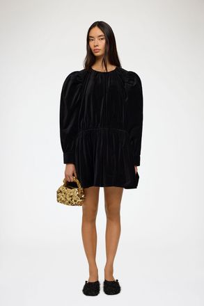 Ganni Black Dress in Velvet - Size 34 Organic Cotton
