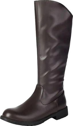 Generic Mens Vintage Riding Boots Round Toe Med Thick Heel Zipper Closure Retro Equestrian Style Daily Wear Tall Boots