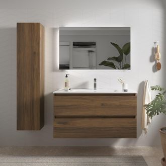 Cygnus Bath Mueble Ba&ntilde;o Bequia 100cm Y Lavabo Nogal100x45x56