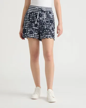 NVLT Womens Gingham Scallop Hem Short
