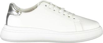 Calvin Klein Printed Leren Sneakers met Veters - Dames - Sneakers - Wit - 41 EU - Leer - Schoenen