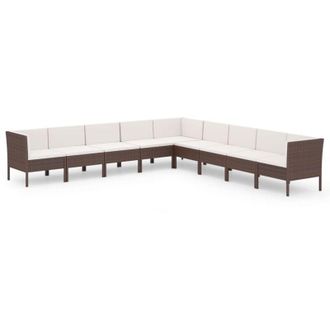 vidaXL 9 Pcs Garden Lounge Set Con Cojines Wicker Pe Brown