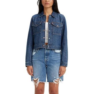Levi's Original Trucker Jacket Womens Blue Snap Button Front Crop GBO1735