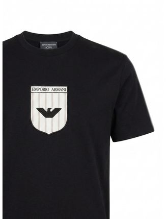 Emporio Armani Logo-Embroidered Cotton T-Shirt - Black