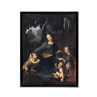 Artery8 The Virgin of the Rocks da Vinci Vintage Black Framed Canvas Wall Art in Brown | Size: W24 x H32