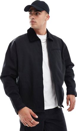 Asos oversized washed harrington jacket with corduroy collar in black