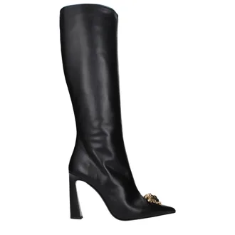 Versace Black Leather High Heel Womens Boots