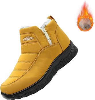 Generic Womens Waterproof Orthopedic Warm Boots, Ankle Waterproof Fur Lined Warm Fur Lined Walking Boots Outdoor Non-Slip Work Booties Black Platform Leather 