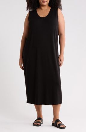 Eileen Fisher Rib Knit Tank Midi Dress in Black at Nordstrom, Size 1X