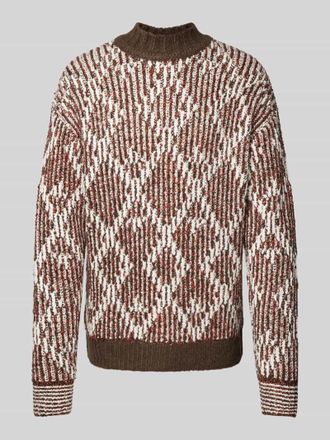 Scotch & Soda Strickpullover mit Stehkragen Modell Jacquard in Mittelbraun Mel, Größe L