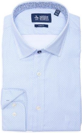 Original Penguin Dobby Geo Print Slim Fit Button Up Shirt in Lt. Blue at Nordstrom Rack, Size 15 - 32/33