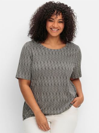 Sheego Kurzarmshirt SHEEGO Rundhalsshirt, Damen, Gr. 40/42, schwarz (schwarz, gemustert), 50% Baumwolle, 50% Modal, gemustert, Rundhals, Shirts Kurzarmshirt