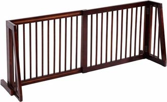 Costway Costway - Cancelletto per Cani Regolabile in Legno Massello, con Base Larga e 3 Ante, Ideale per Cani di Piccola/Media Taglia (140-203) x 9,5 x 56