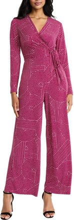 Maggy London Long Sleeve Faux Wrap Jumpsuit in Raspberry/Ivory at Nordstrom Rack, Size 18W (Similar To 16W)