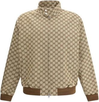 Gucci Jassen, Heren, Beige, L, Katoen, Iconische Hoge Kraag Snap Jas