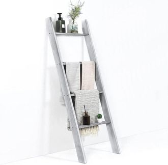 Costway Costway - Escalera para Toallas, Toalleros de Baño de 4 Niveles, Toallero, Estante de Pared, Escalera Decorativa, Estable, Estilo Industrial, Estante