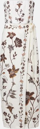 Agua Bendita Cinefila floral linen bustier dress